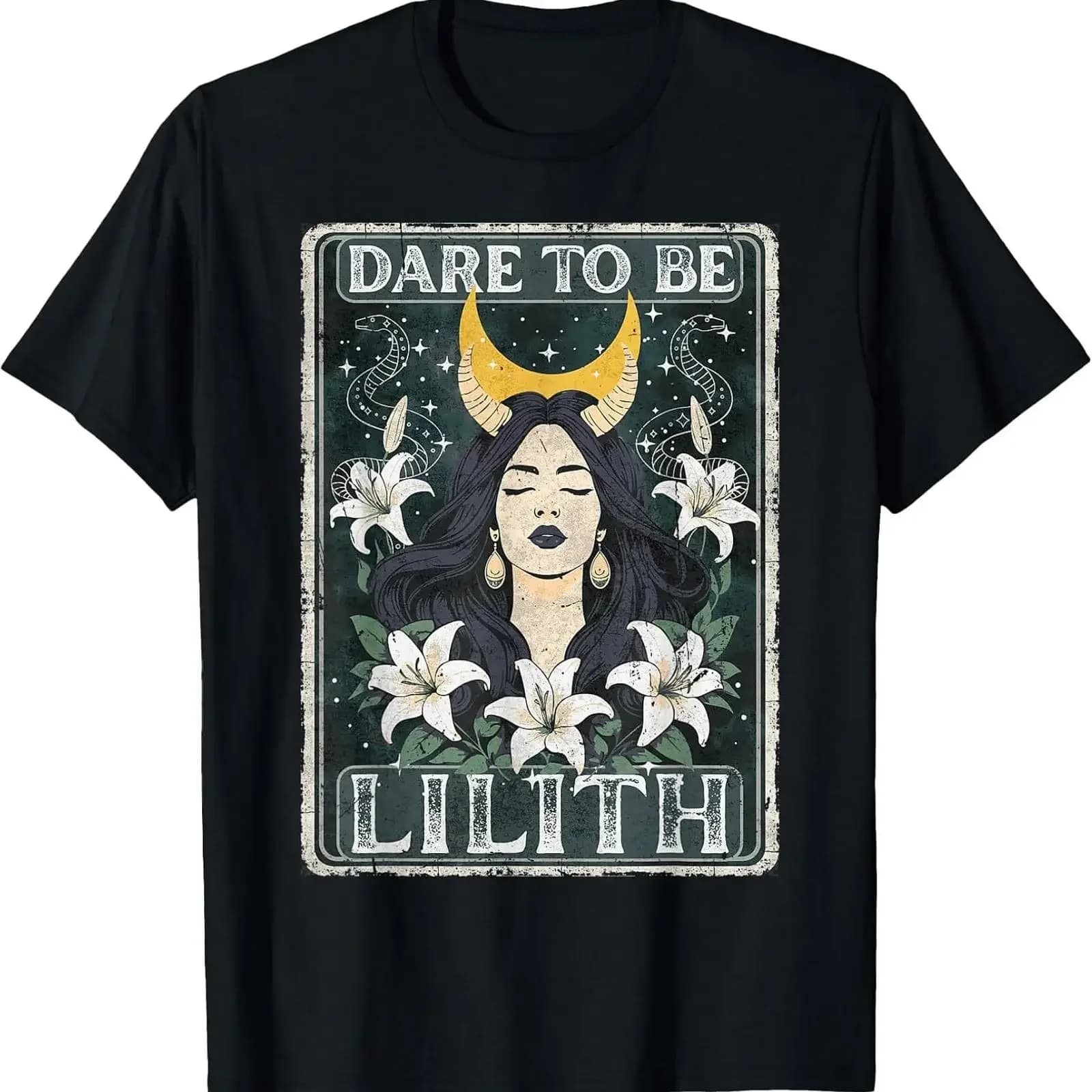 Maglietta Lilith Tarot Card Goddess Dare To Be Pagan Witch, vintage, effetto lavato, abbigliamento di design, moda, streetwear traspirante