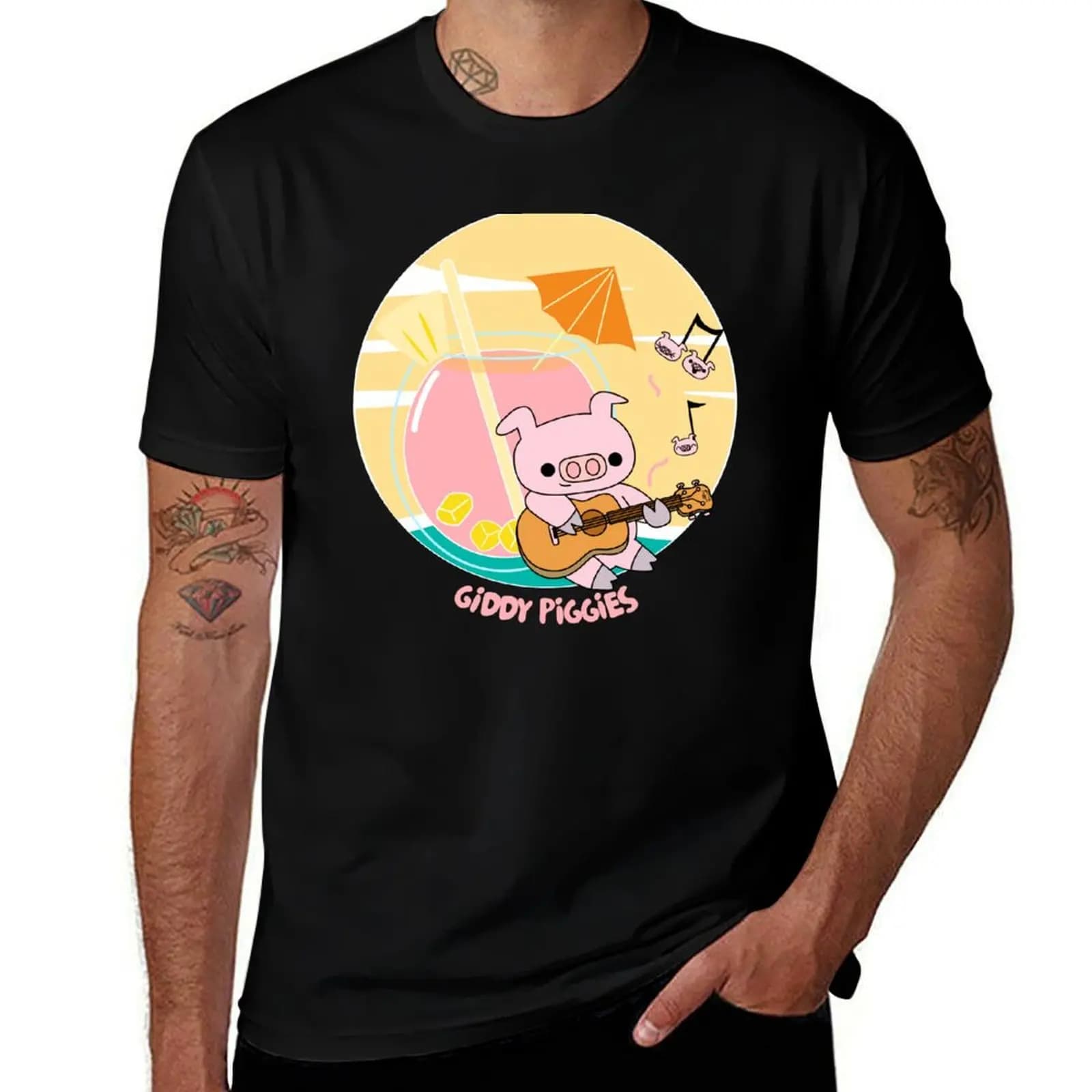 Giddy Piggies Hawaii Ukulele T-Shirt Modern Style Print T-Shirt