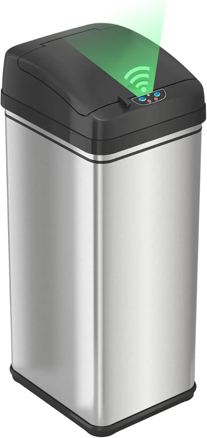 Cestino per Rifiuti Touchless in Acciaio Inox da 13 Galloni con Filtro Antiodore, Coperchio con Chiusura per Cucina, Casa, Ufficio