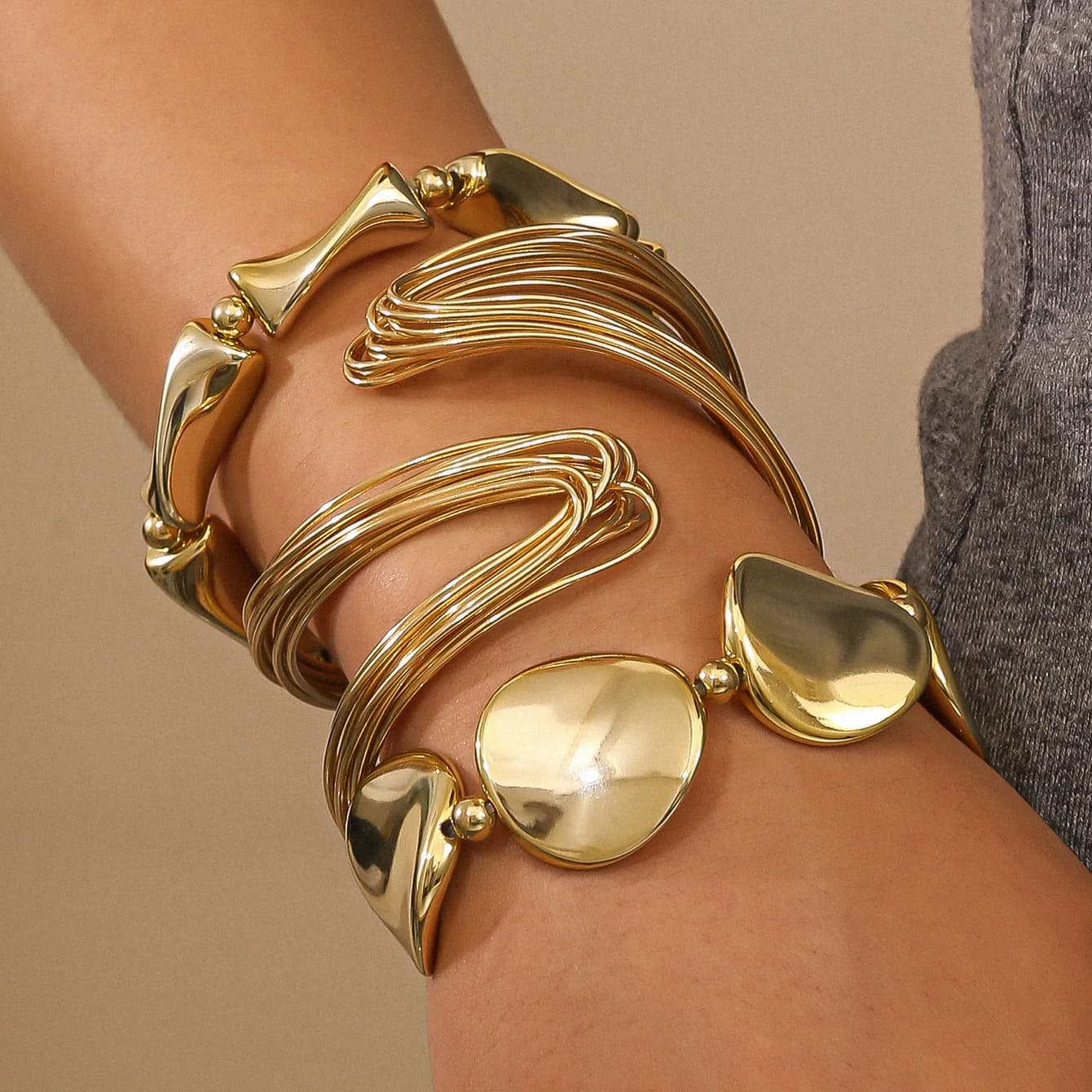 3 pezzi/set linee intrecciate geometriche bracciale aperto a forma irregolare e set di braccialetti per le donne accessorio stile punk esagerato