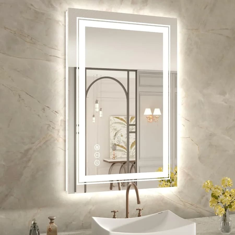 Specchio da bagno a LED con retroilluminazione e luce frontale Specchio LED dimmerabile da 24"x36" per bagno Specchio da bagno illuminato antiappannamento