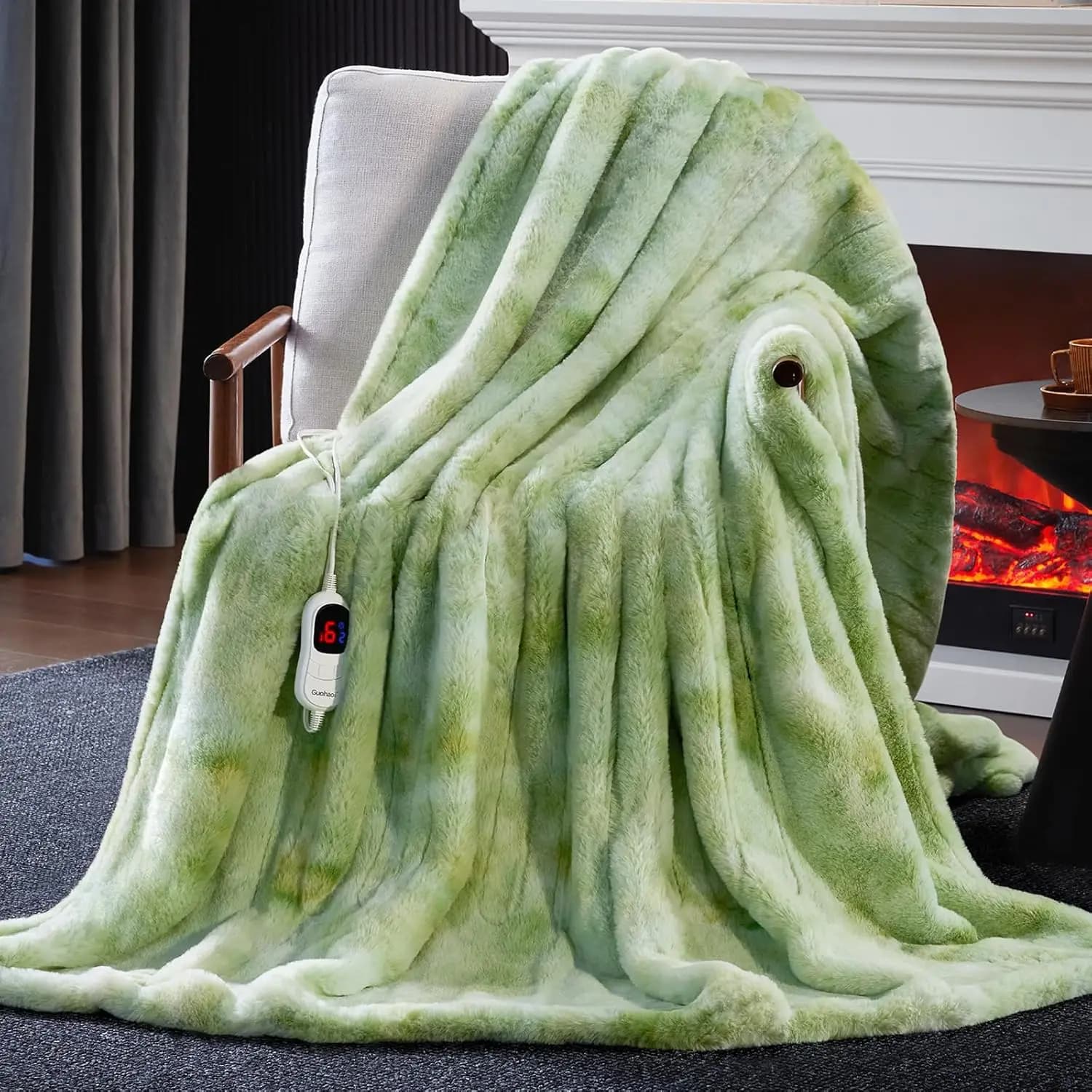 Morbida coperta elettrica in morbida pelliccia di coniglio con 10 livelli di riscaldamento, 5 opzioni di timer, spegnimento automatico, lavabile in lavatrice (50x60 verde chiaro)