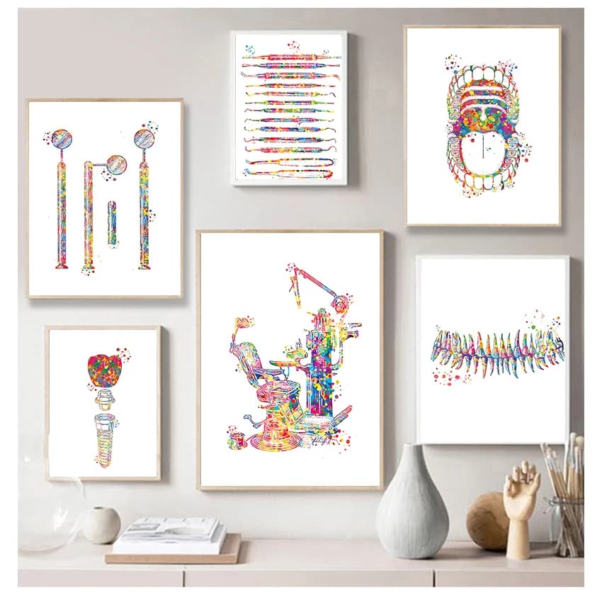 Anatomy Canvas Painting Dentist Gift Picture Medical Wall Art Watercolor Print Clinic Decor Dental Equipment Poster Teeth