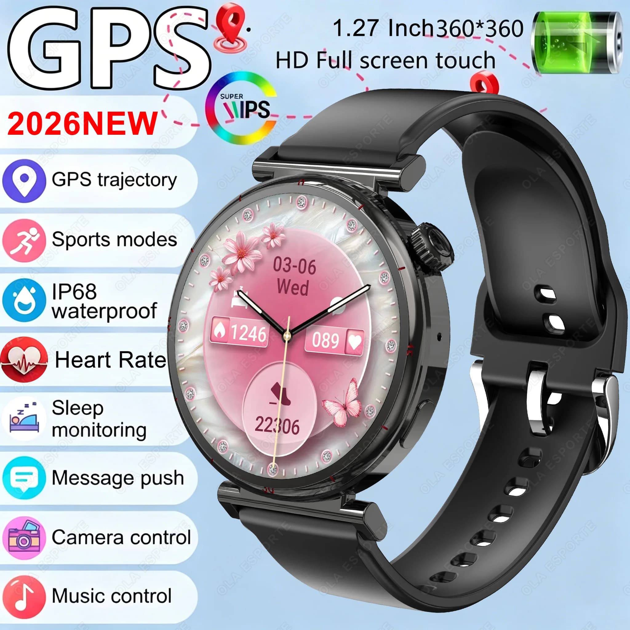 2026 Smart Watch Android IOS Phone 1.27 Inch Color Screen Bluetooth Answer Call Fitness Watches Tracker Smartwatch Women NewHW12