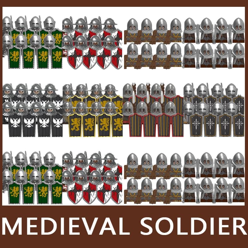 MOC Castello Medievale Soldato Figure Building Blocks Nero Aquila Cavaliere Archer Guardia Ascia Spada Lancer Impero Mattoni Giocattolo Regali Ragazzo