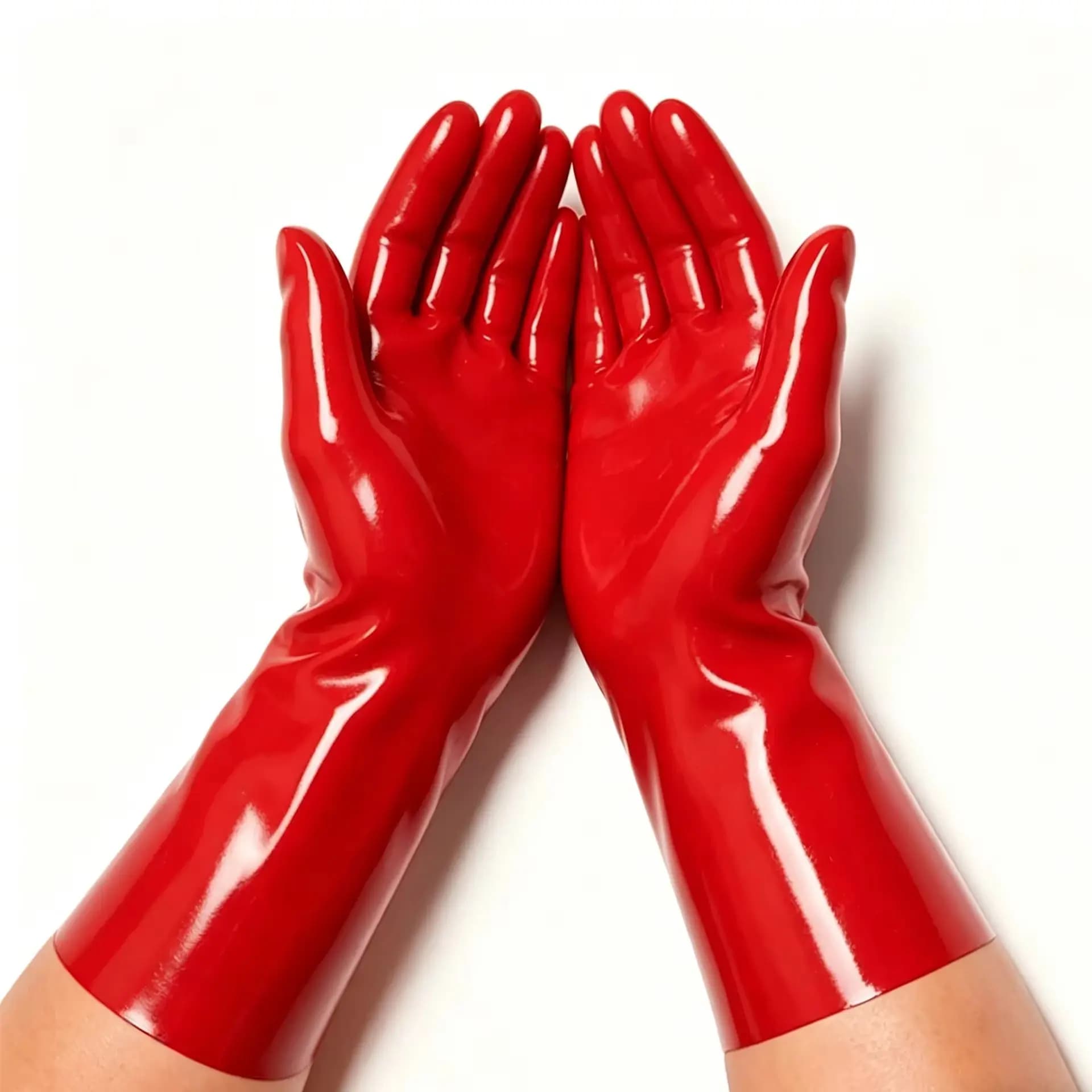 Guanti in lattice rosso lucido, guanti elastici in gomma a dita intere per cosplay e feste