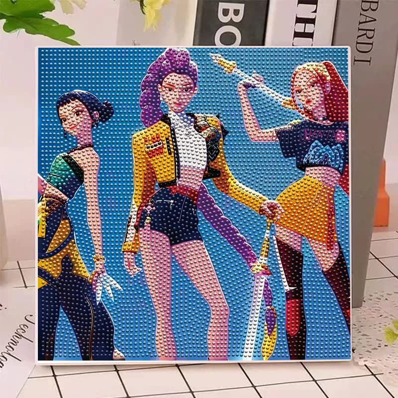 Kit Pittura Diamante 5D Completo a Tema K-pop Anime Girls Lumi Mila Zoi con Tutti gli Strumenti, Kit Fai da Te per Arte Murale, Regalo e Decorazione Casa