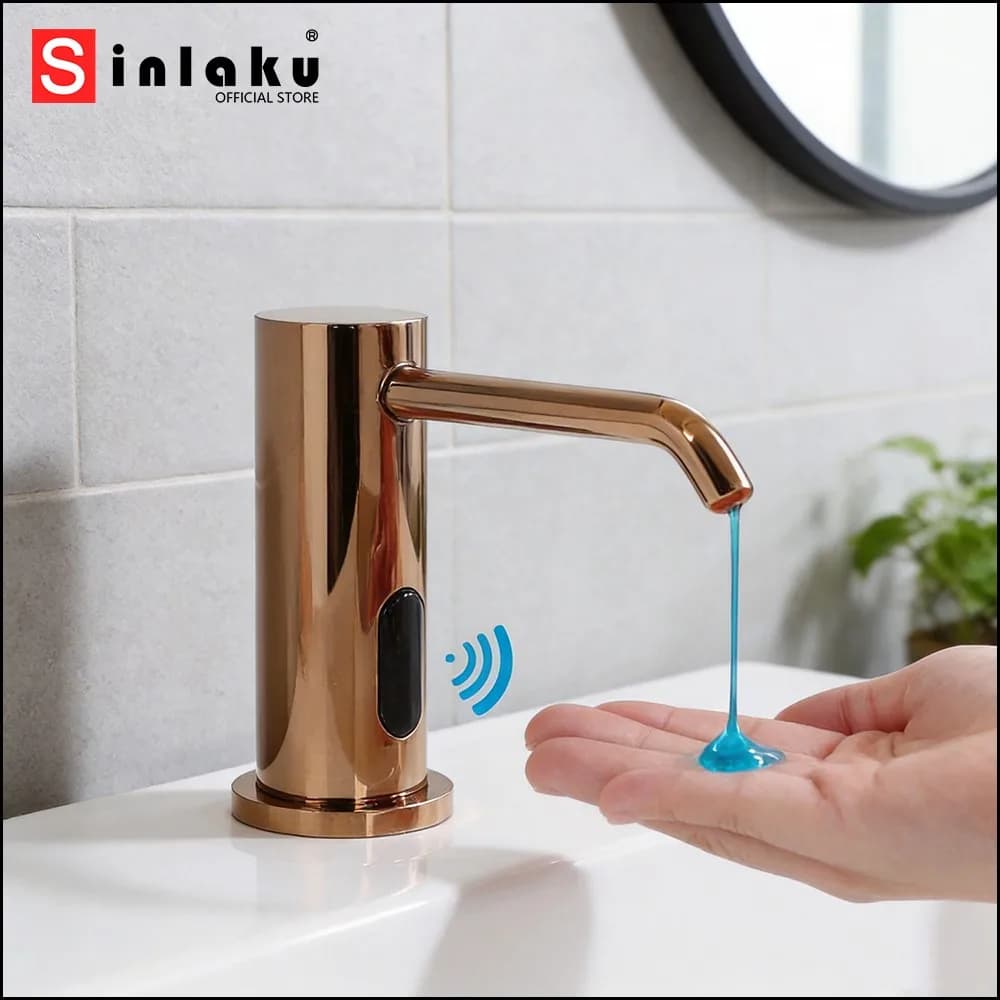 Dispenser Automatico di Sapone Liquido SINLAKU con Sensore, in Ottone Massiccio, 500 ML, Erogatore Intelligente di Disinfettante per Mani e Detergente per Cucina