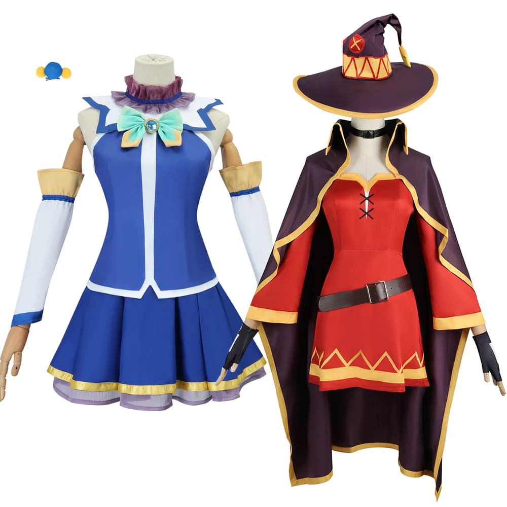 Costume Cosplay Anime KonoSuba: Dio Benedica Questo Meraviglioso Mondo, Set Top e Gonna Aqua Megumin, Abito con Mantello, Costume di Halloween