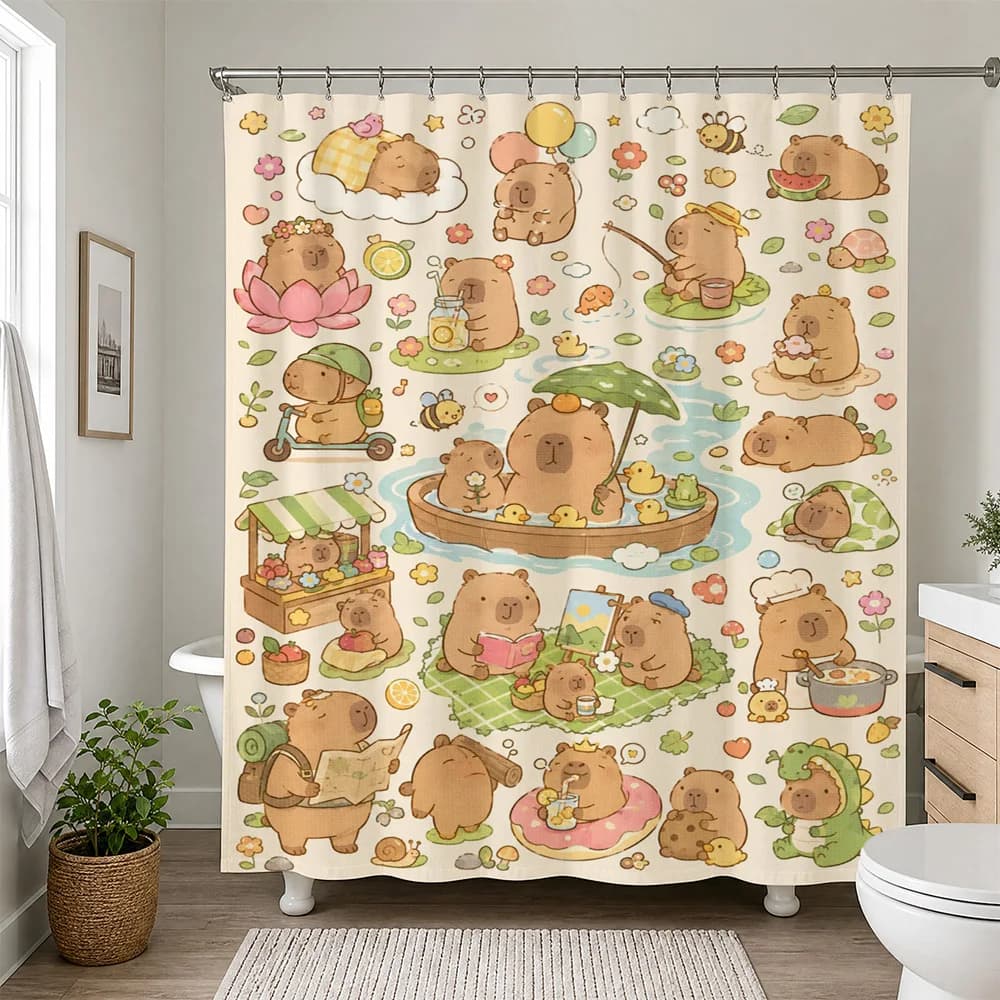 Cute Cartoon Bear Family Shower Curtain Bathroom Decor Novelty Print for Kids Nursery Bathroom Shower Curtain