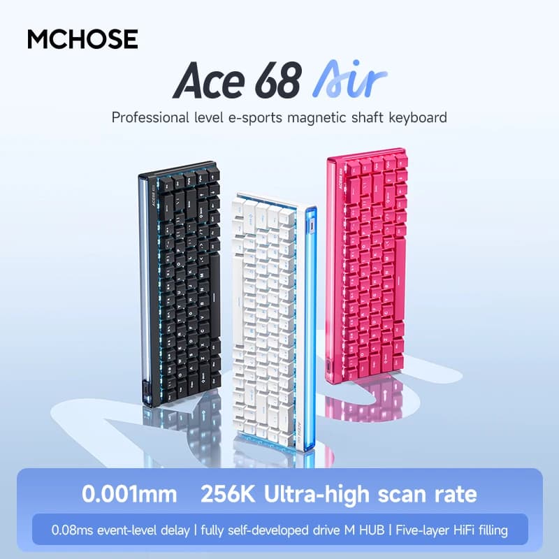 MCHOSE Ace68 Interruttore magnetico cablato ad aria 0,01 mm 128K+8K Tastiera da gioco meccanica