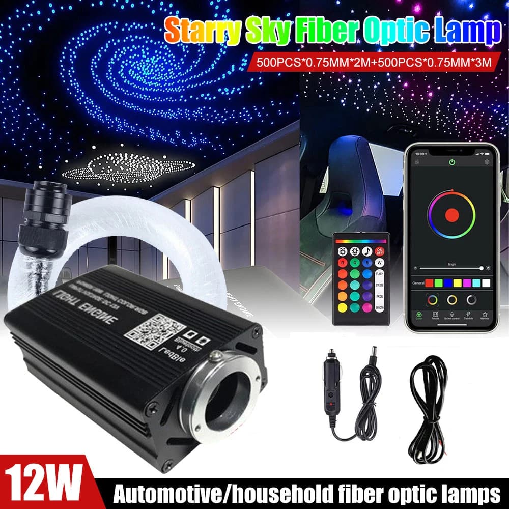 Striscia luminosa in fibra ottica per auto LED Starlight 12V 500 pezzi con telecomando e Smart APP Controller Bluetooth RGBW Starlight Effect Do