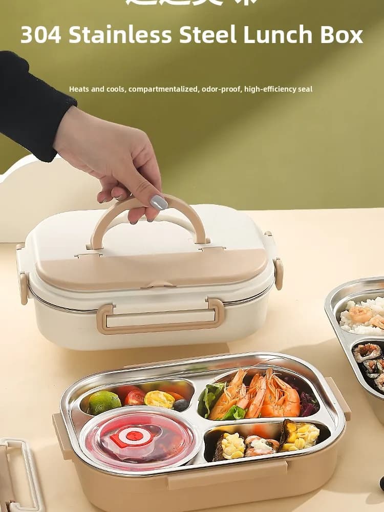 Contenitore Termico per Pranzo in Acciaio Inox 304, Adatto al Microonde, con Scomparti, Portatile per Studenti