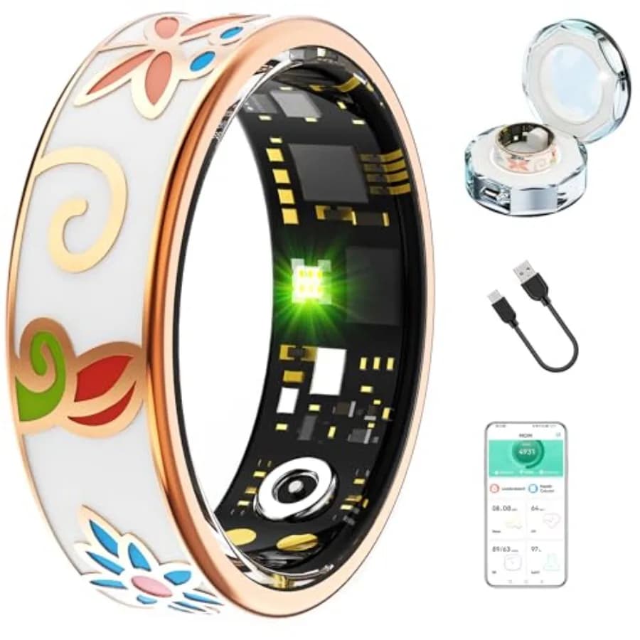 Anello Intelligente per Donne e Uomini, Tracker Fitness con Monitoraggio della Frequenza Cardiaca, Ossigeno nel Sangue, Pressione Sanguigna, Sonno e Contapassi, Impermeabile IP68