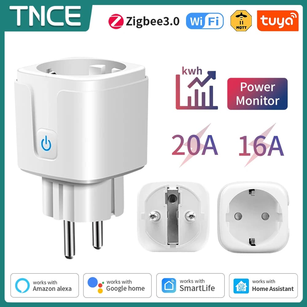 TNCE Tuya Wifi/Zigbee3.0 Intelligent Plug EU 16/20A Remote Control Power Monitor Intelligent Life APP Alexa Remote Control