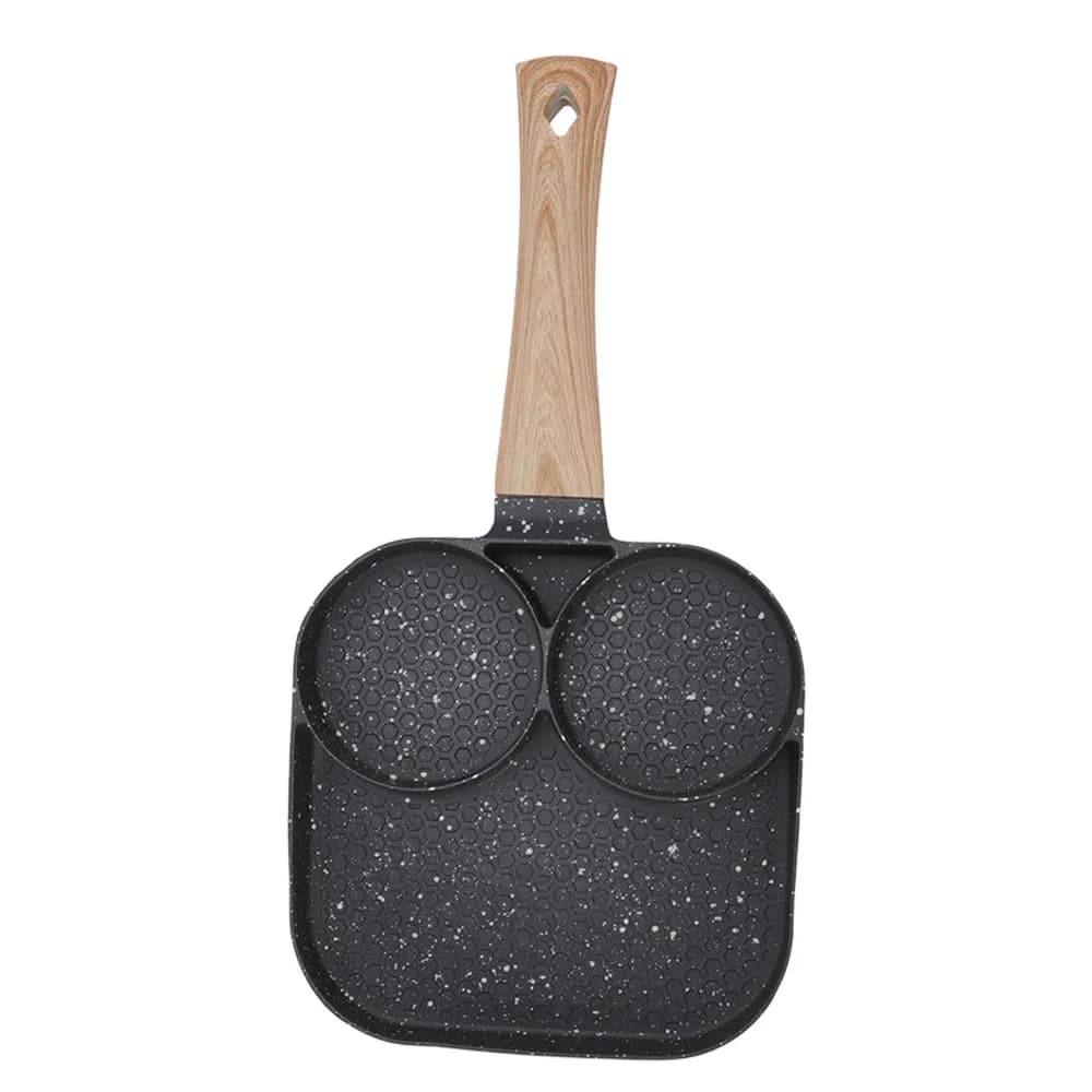 Padella Quadrata in Lega di Alluminio 3 in 1 Antiaderente con Scomparti per Uova, Facile da Pulire, Nera, per Colazione e Cucina Domestica