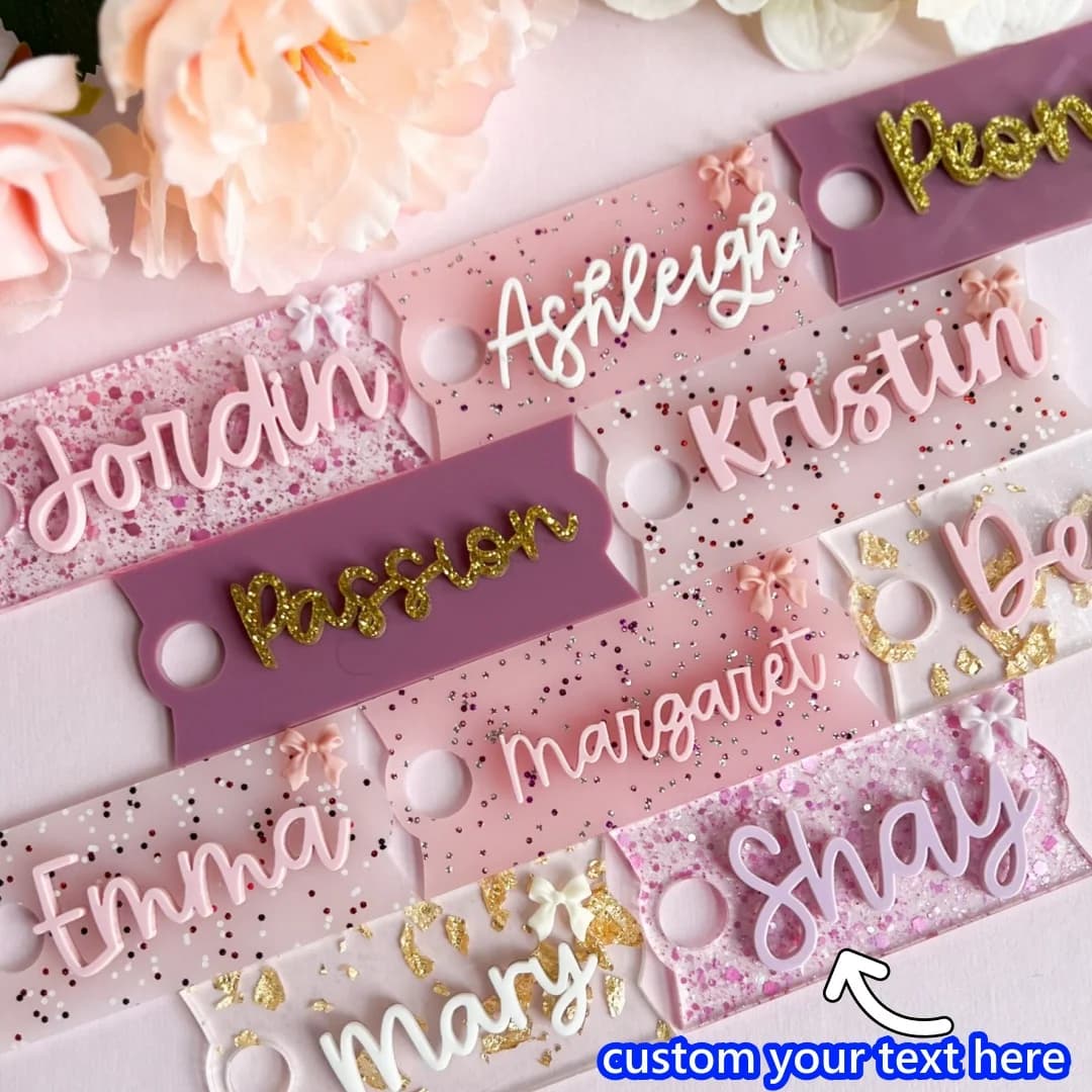 Custom cup accessory - 1 piece customized PMMA Pink Sparkle Laser Engraved Laser name DIY decoration for daily use, gifts for teenagers and cute, unique