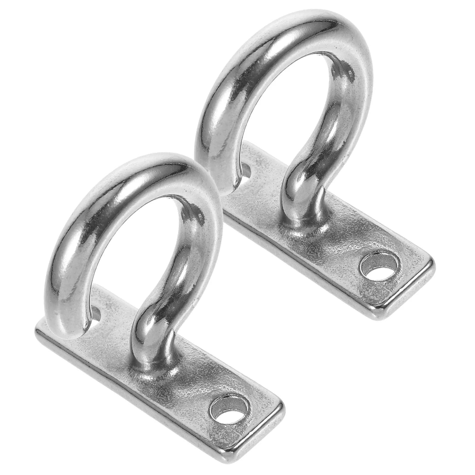 2Pcs Stainless Steel Pad Eye Plate Hooks Heavy Duty Marine Hardware Ceiling Mount Screw Anchor for Boat Rope Suspension Wall
