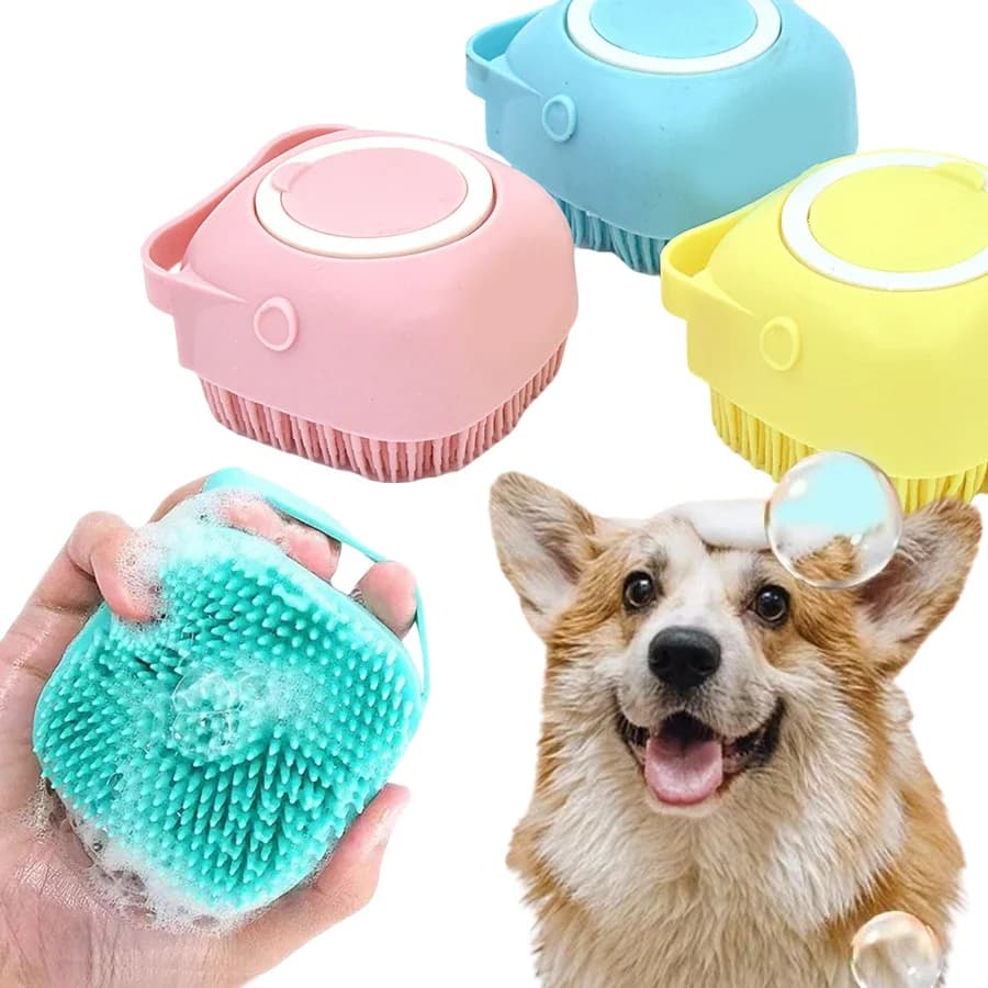 Spazzola da bagno in silicone per animali domestici per cani e gatti, massaggiatore per toelettatura 2 in 1 e applicatore di shampoo per lavare, dissodare e pulire