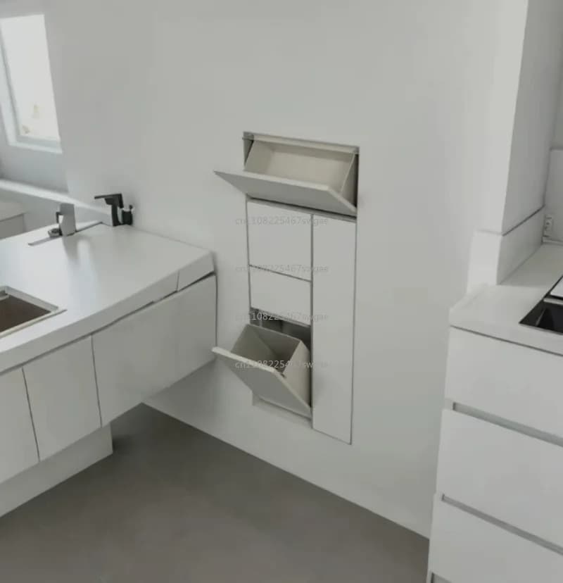 Toilet Hidden Stainless Steel Niche Toilet Brush Embedded Trash Can Toilet Tissue Box Tool