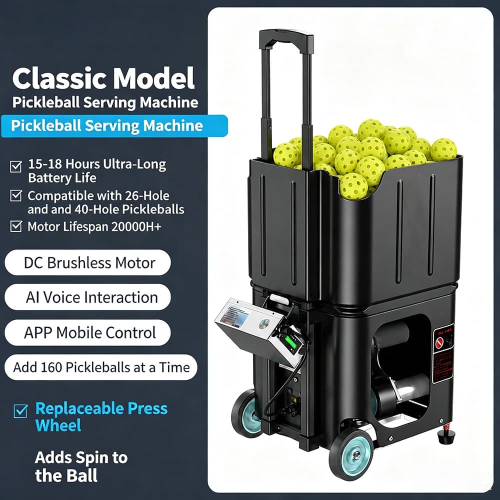 Adjustable Height Pickleball & Tennis Ball Launcher, Intelligent Multi-Speed Control, Portable Pull Rod Movable Training Machine