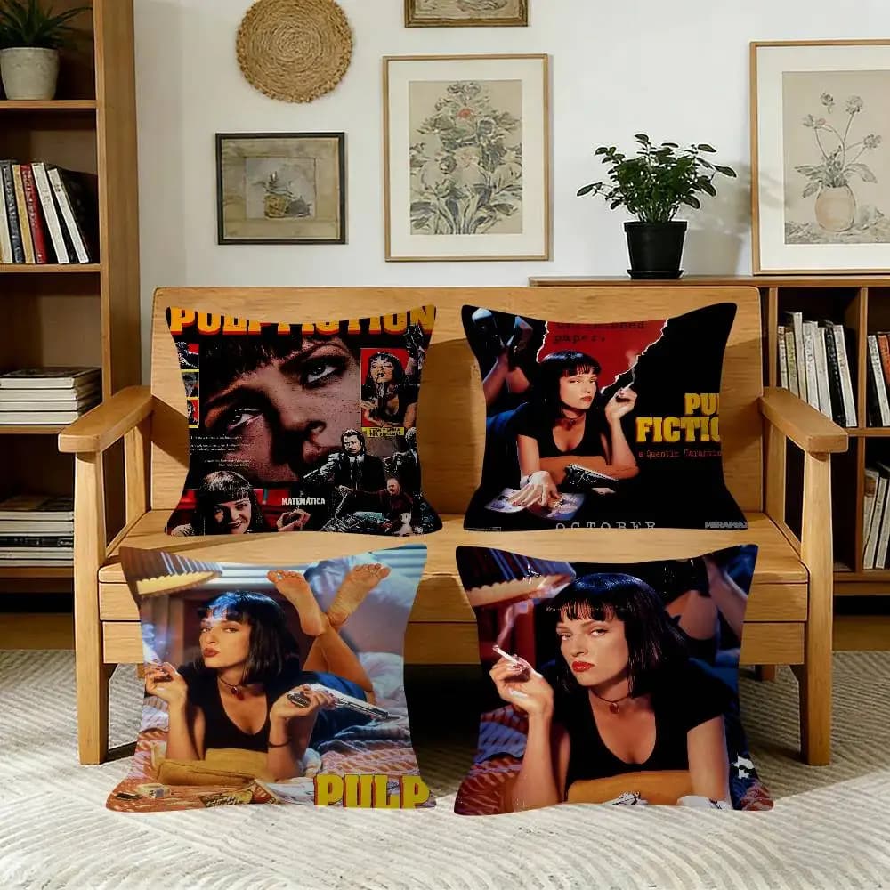 Fodere per cuscini Pulp Fiction, decorazioni per divano a tema cartone animato, stampa fronte-retro, in peluche corto, graziose fodere per cuscini