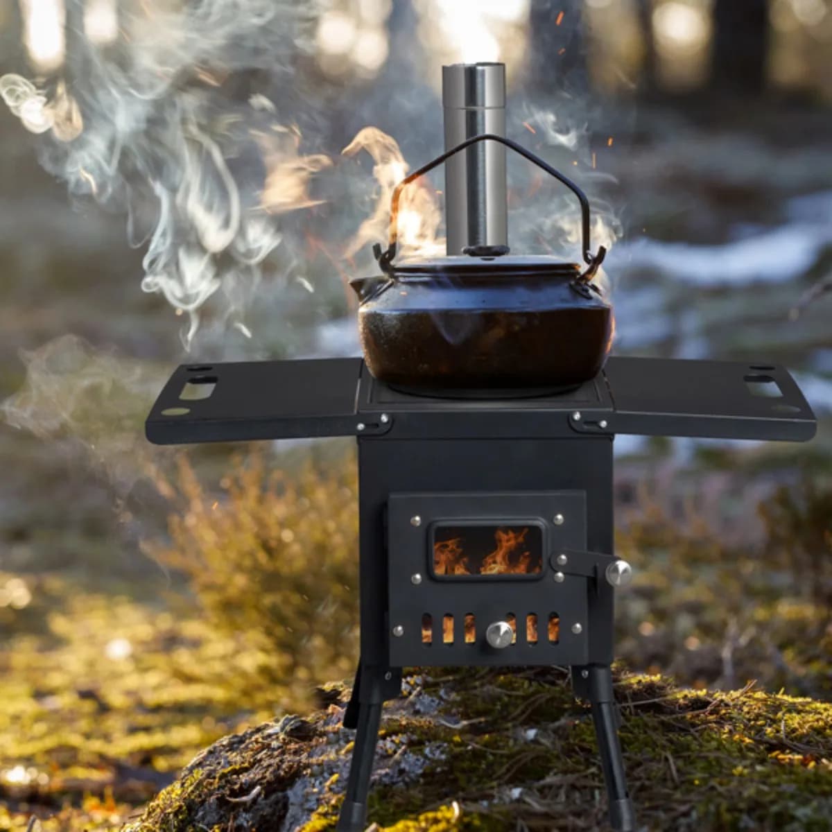 Outdoor barbecue Coil Grill Cottura Portable black camping stove with folding barbecue for fireplace