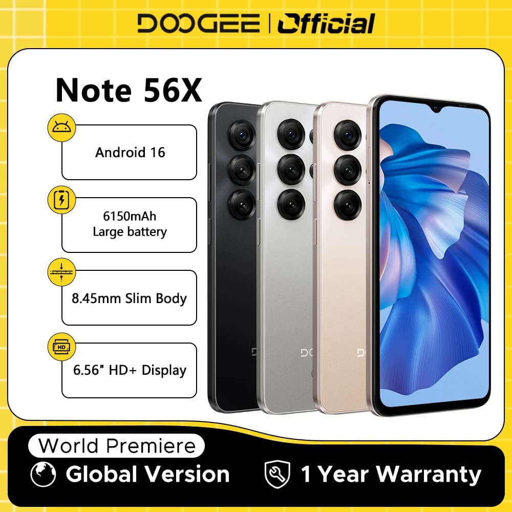DOOGEE Note56 X Smartphone con Corpo Sottile 8.45mm, Schermo 6.56" 90Hz, Android 16, Batteria 6150mAh, Riconoscimento Scenari AI