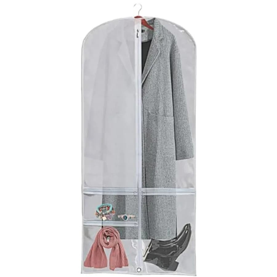 Clear Garment Bags for Hanging Clothes, 50 Inch Waterproof Garment Bag for Travel, Clothing Cover Storage Bags with 3 Pockets f