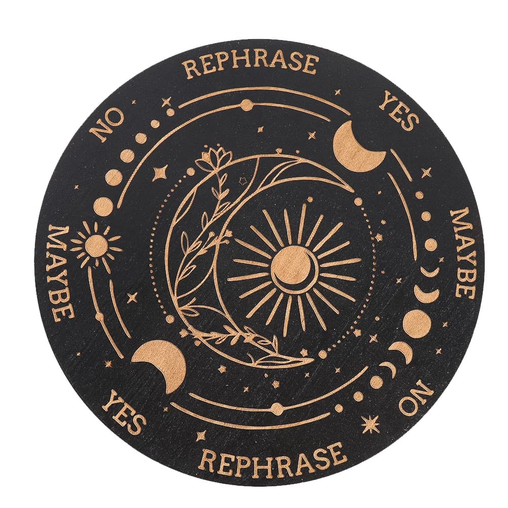 15cm Engraved to Laser Black Round Wooden Table Cup Mat Pendulum game divination board Yoga energy meditation board Desktop Decor