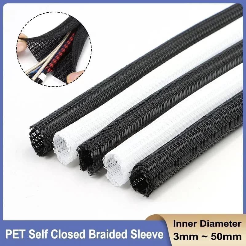 20/25/30mSelf-Closed Cable Sleeve 6-50mm PET Braided Insulated Wire Wrap Management Split Line Protector Sheath