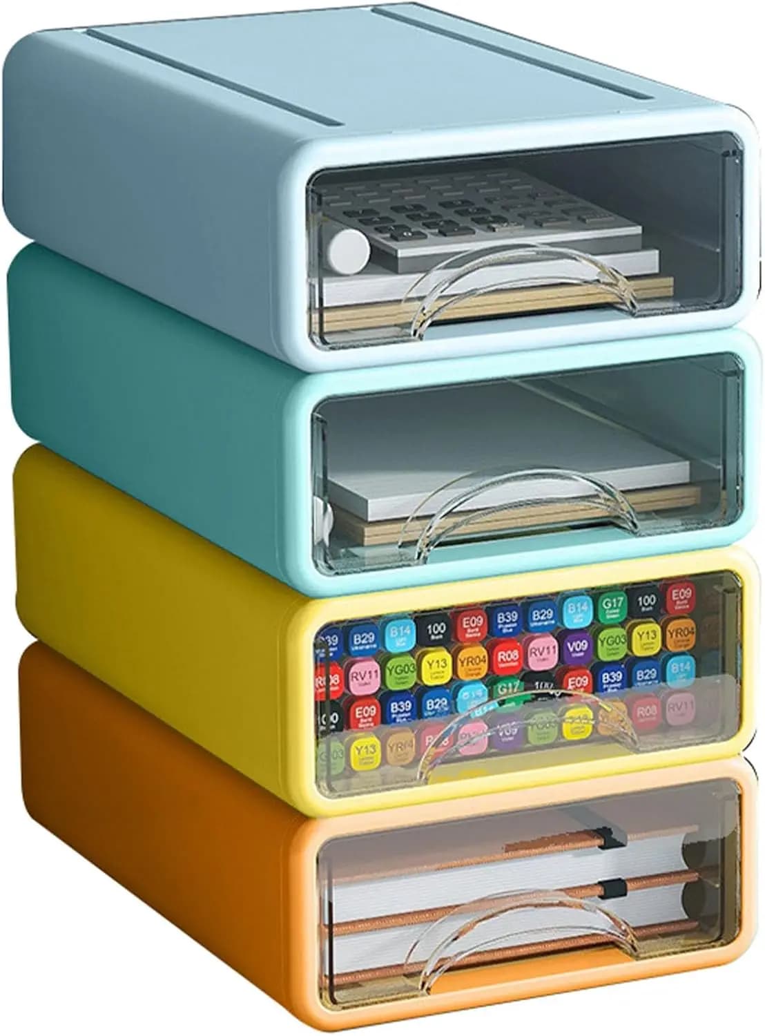 Set di 4 Organizzatori da Scrivania Impilabili con Cassetti e Scomparti per Forniture da Ufficio, Trucchi, Matite, Nastro Adesivo, Gomme