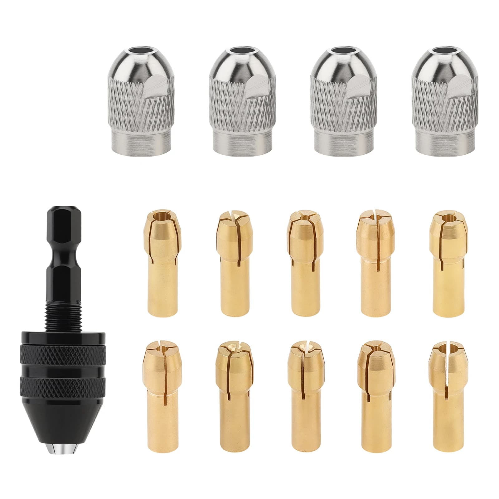 Spindle clamp set for rotary tool drill 1 pcs 0.3-3.6 mm Quick change adapter 10 pieces 0.5-3.2 mm Mini electric grinder Drill spindle