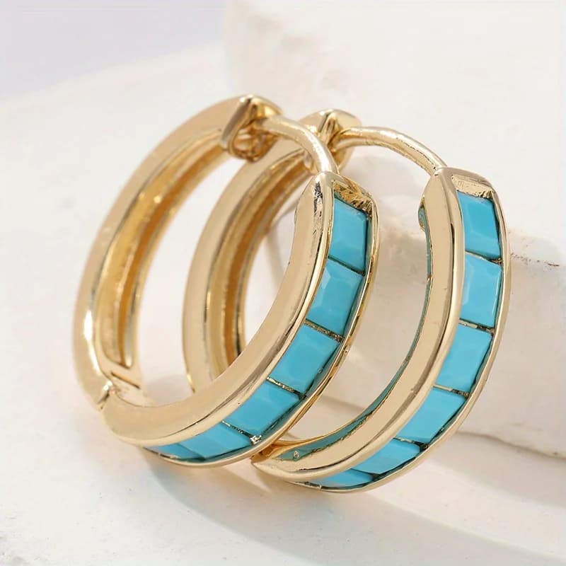 Orecchini a cerchio carini con turchese quadrato blu sintetico per le donne Cerchio di moda coreano geometrico Huggie Uomo Donna Gioielli Natale