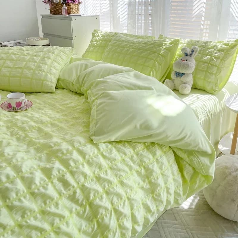 Set letto in tessuto a bolle di quadri Pucker Copripiumino Federa Set biancheria da letto Lenzuolo Copripiumino Singolo Queen King Size Set da 4 pezzi