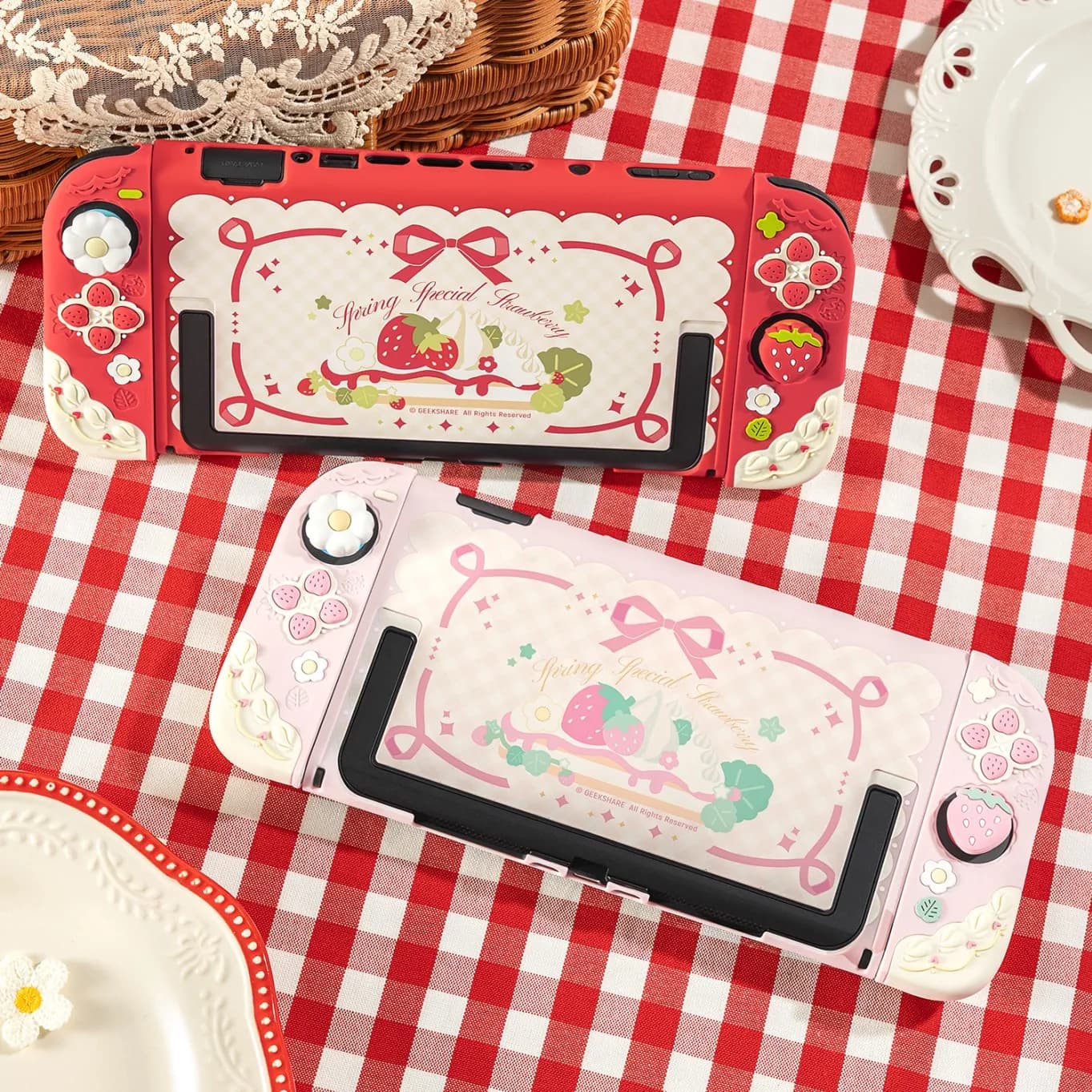 Custodia rigida per guscio posteriore fragola per Nintendo Switch 2/NS Oled Joy-Con Controller Bottoni impugnatura Cover completa in silicone