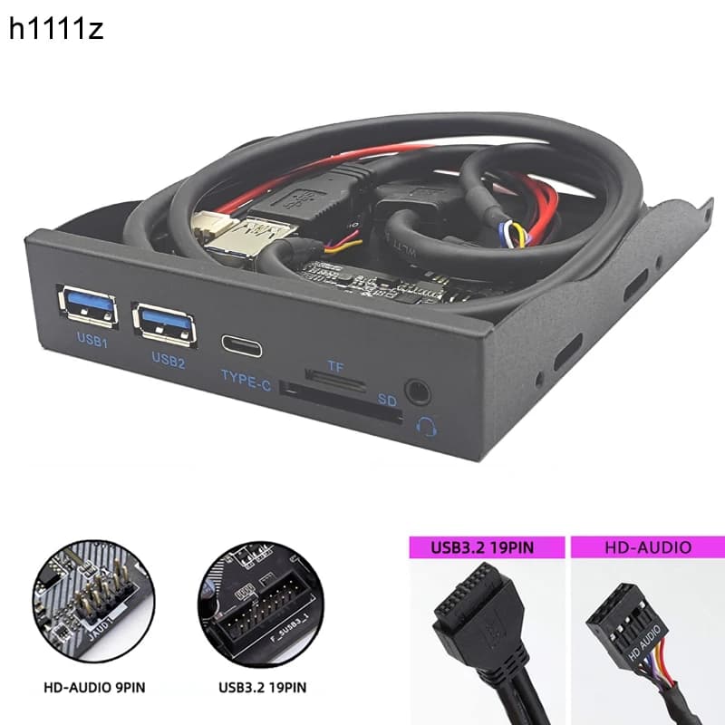 HUB pannello frontale USB 5 Gbps 2 x USB3.0 + 1 x TYPE-C + TF/SD + HD AUDIO Adattatore jack per auricolari da 3,5 mm per floppy Bay da 3,5" desktop