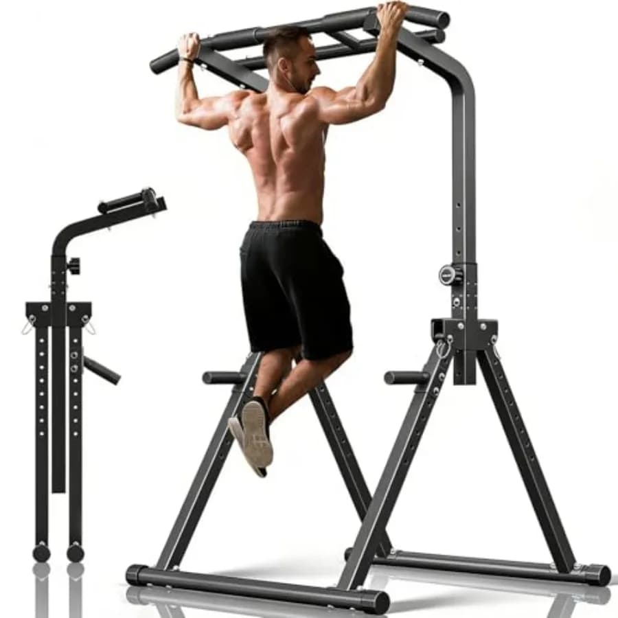 Home gym pull-up bar station: steel, black, multi-function dip and pull-up bar for strength training and muscle building