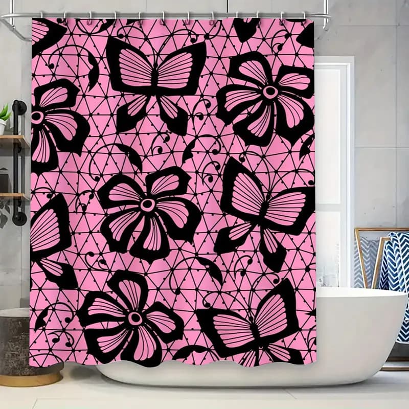 Tenda da doccia con stampa farfalla rosa nera Decorazione impermeabile Decorazione per la casa Dimensioni personalizzabili disponibili Accessori da bagno su AliEx