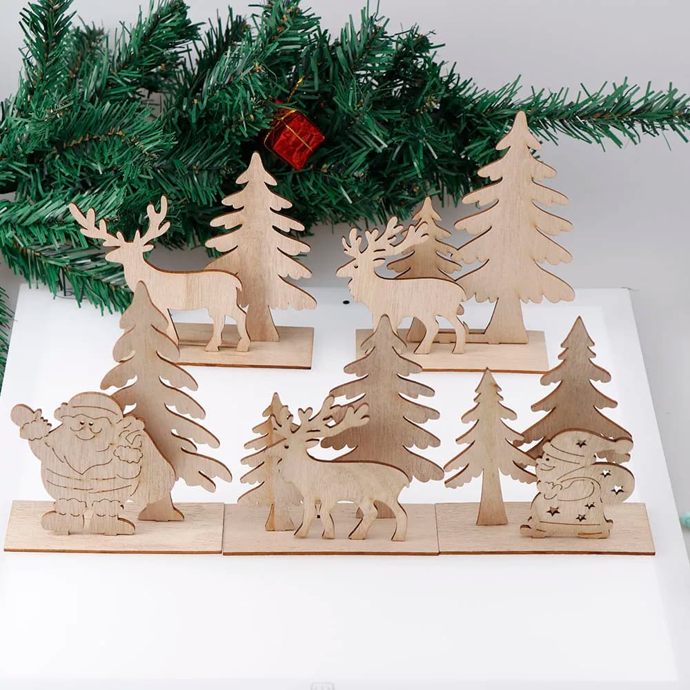1Pc Wooden 3D DIY Assemble Craft Ornaments Decorations Christmas Reindeer Santa Claus,for Christmas Party Home Desk Decor