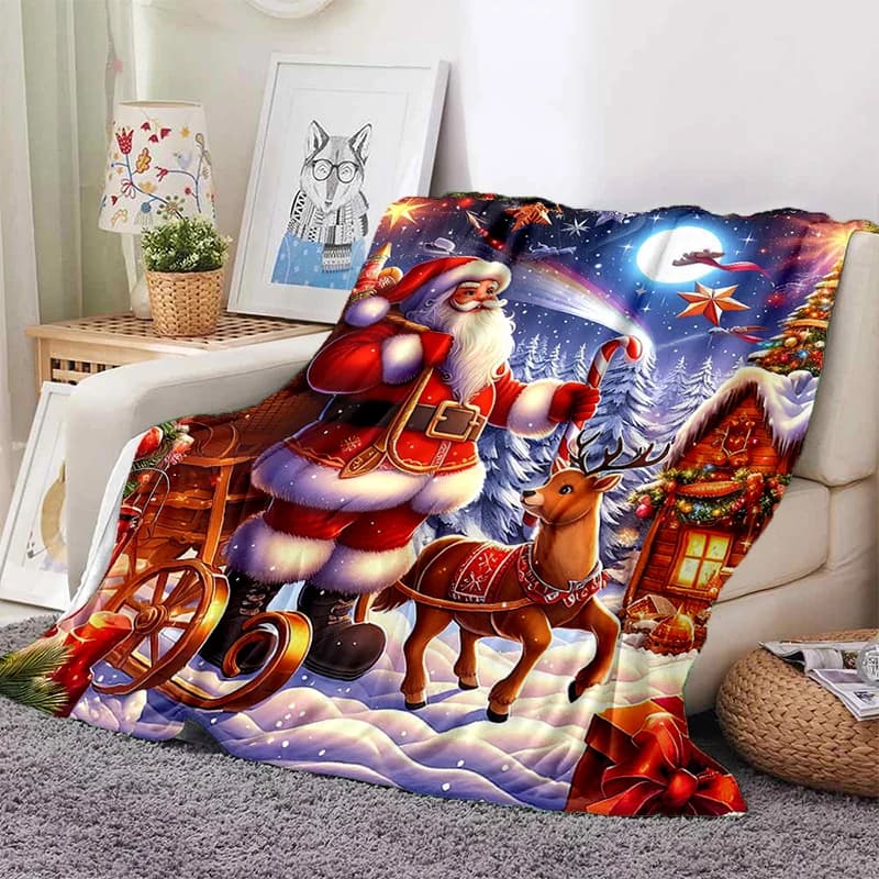 Cartone animato Babbo Natale Buon Natale Pupazzo di neve Regalo di Capodanno Morbida coperta di flanella per letti Divano camera da letto, Coperta da tiro per copertura