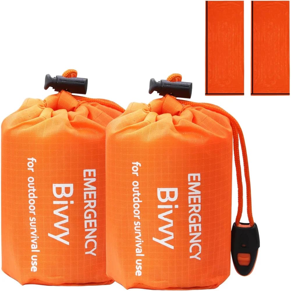 Emergency sleeping bag - Pack of 2 bivouac bags, waterproof and windproof for camping and outdoor emergency shelter