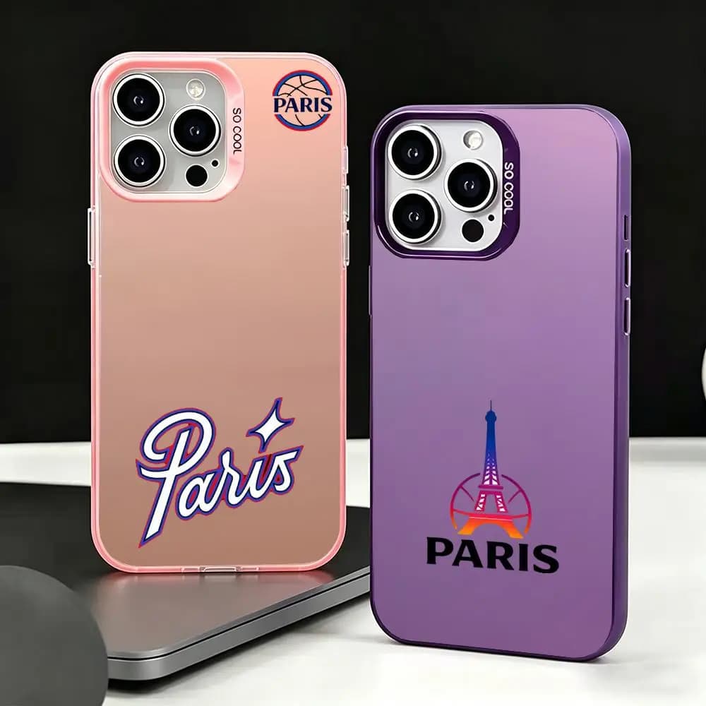 Custodia per telefono color argento placcato in TPU antiurto morbida per iPhone 16 15 14 13 12 11 XS XR 7 P-Paris Basketball TeamS