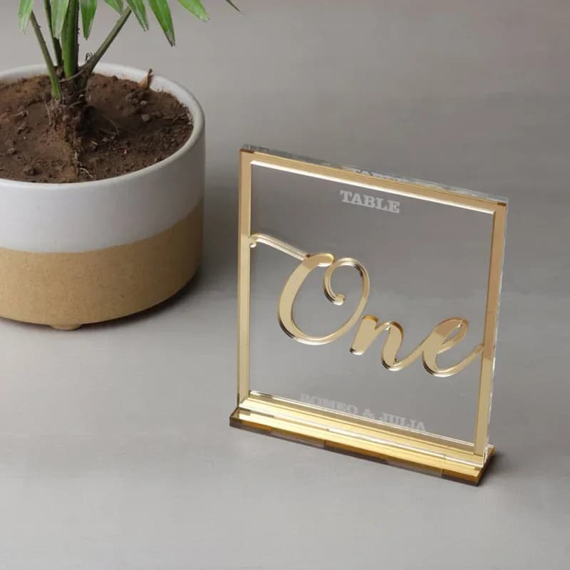Personalized Wedding Clear Square Acrylic Calligraphy Table Numbers With Holder Set and names,Shower party Mirror Number Sign,