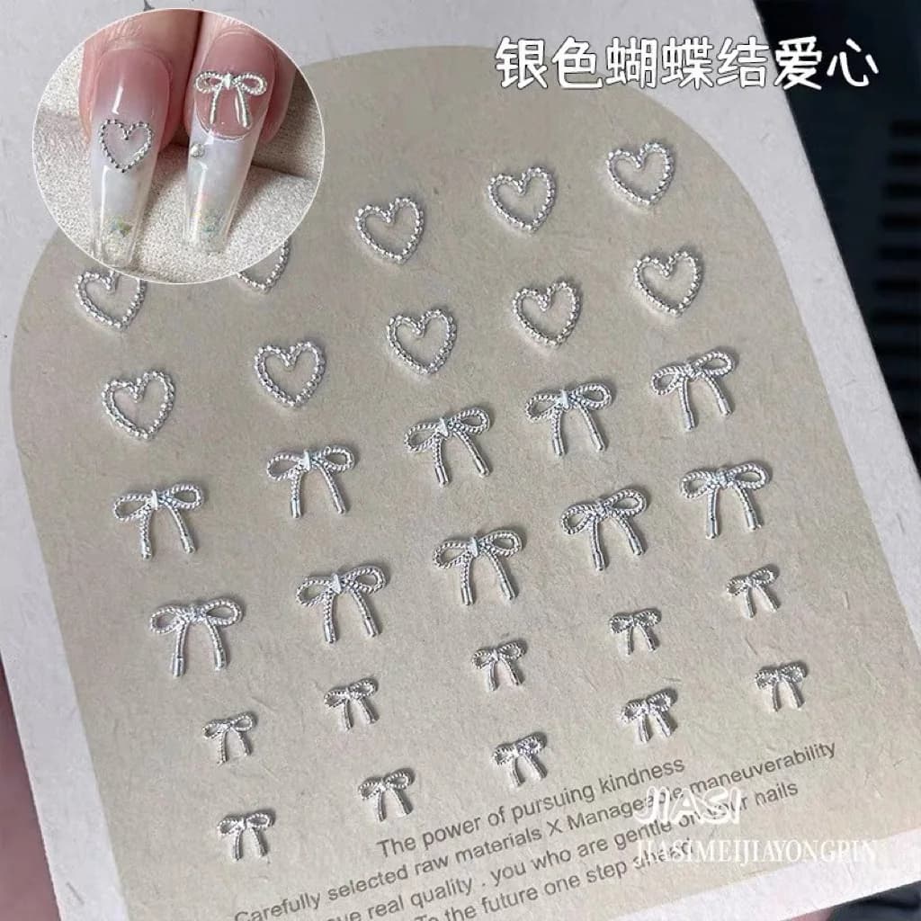 Sliver Bow Tie Nail Decorations Charms Metal Alloy Ribbon Love Nail Parts Korea Japanese Nail Art Accessories DIY Manicure Tools