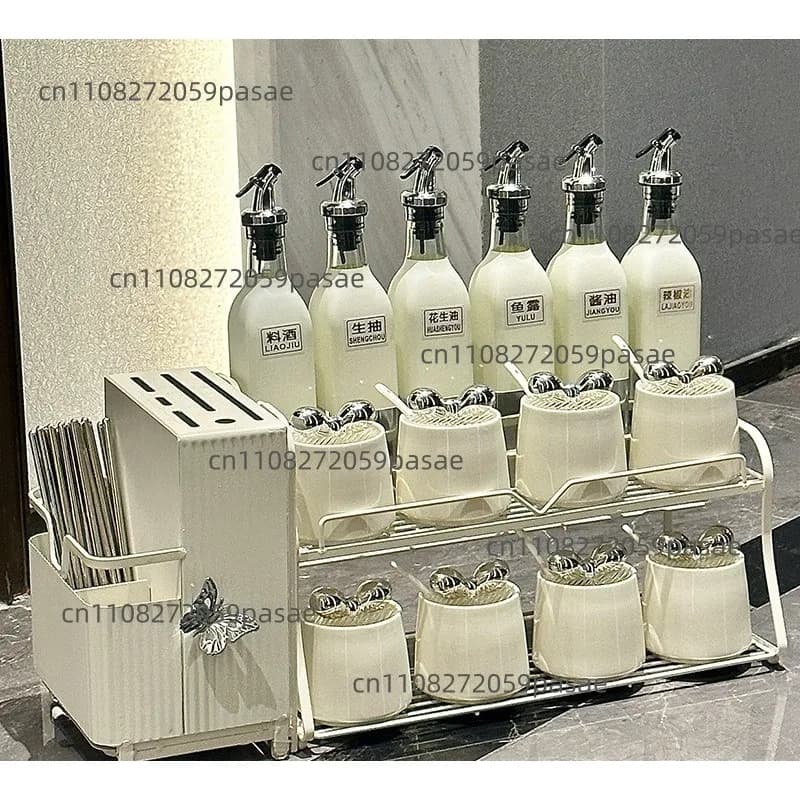 Set di barattoli per spezie da cucina, barattoli per spezie per uso domestico, bottiglia per olio, portaspezie con saliera, scaffale porta spezie