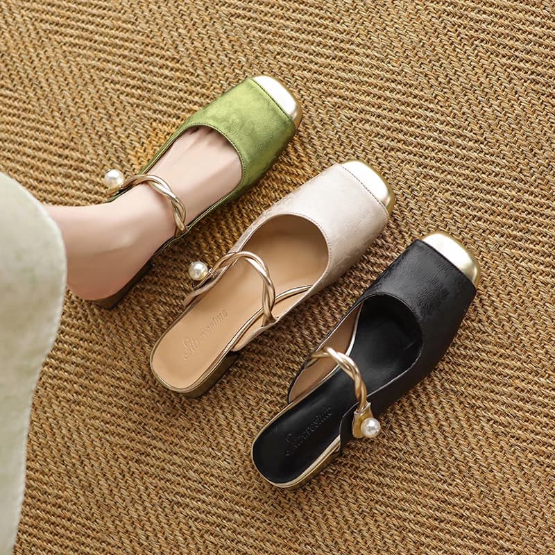 Sandali da Donna alla Moda, Scarpe Estive con Tacco Alto, Mules Slingback in Vera Pelle, Punta Quadrata, per Ufficio, Feste, Appuntamenti, Taglie 34-40
