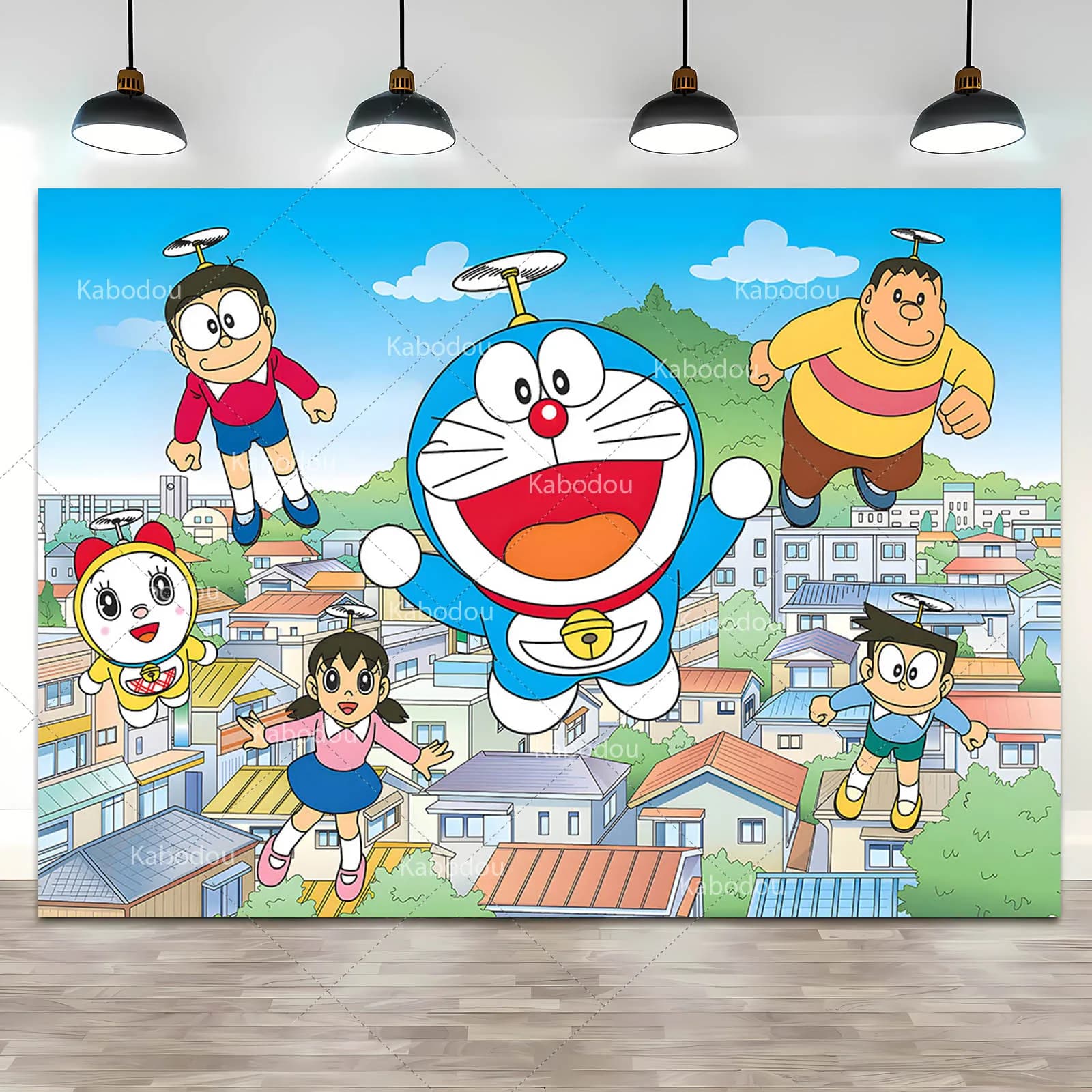 Doraemon Party fondale Blue Cat bambini Kid Birthday photography Background Pocket Magic Photo Baby Shower Banner Decoration