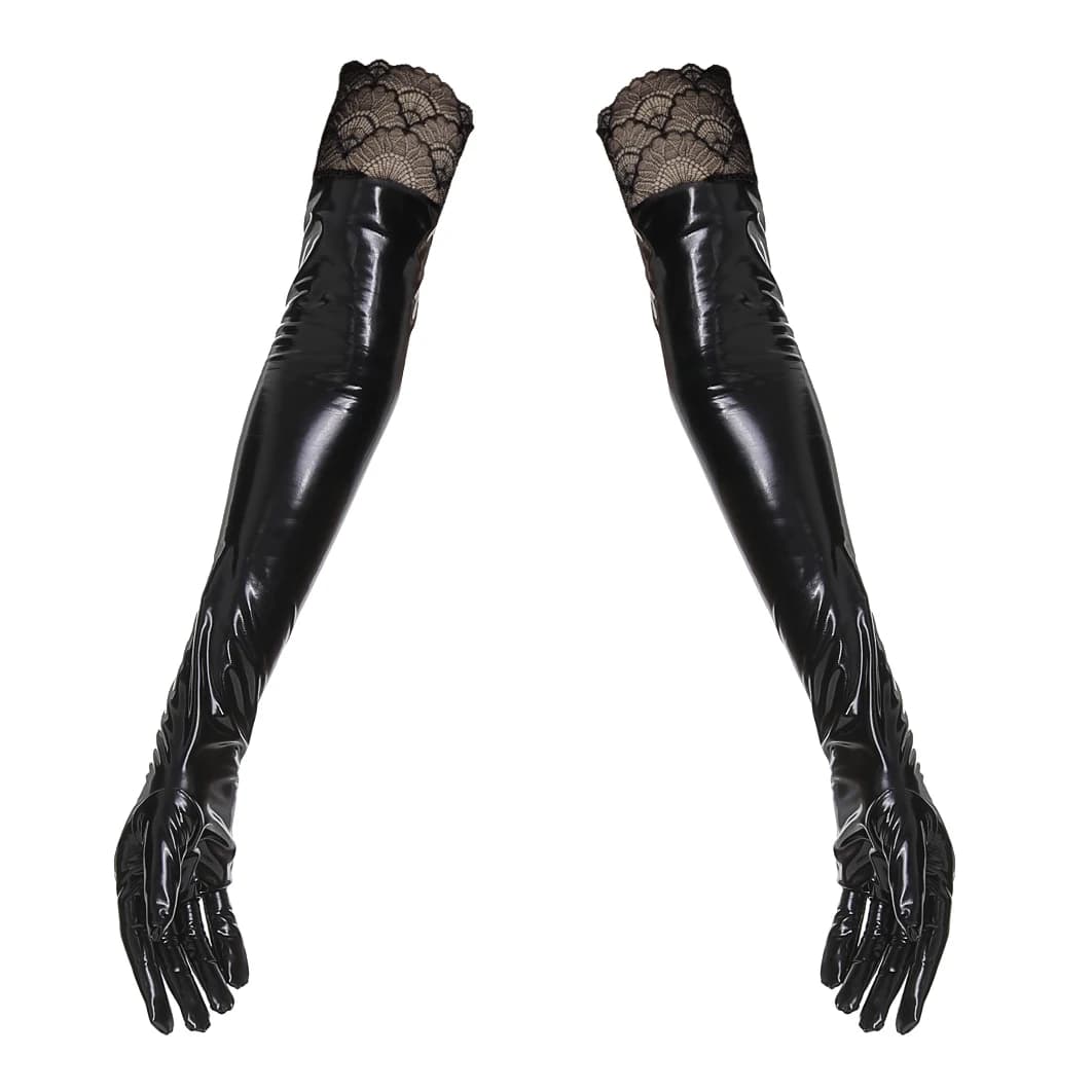 Guanti lunghi in lattice di ecopelle lucida da donna sexy PU PVC dita intere guanto al gomito Hip-pop Jazz outfit guanti accessorio cosplay