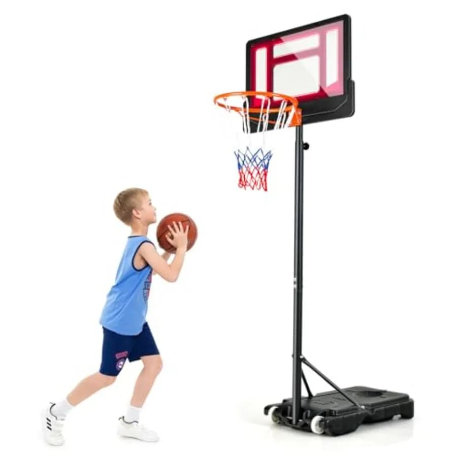 Portable Basketball Hoop for Indoor Outdoor Gym: Adjustable 3-6.9 FT Height, Shatterproof Backboard, All-Weather Steel Frame, M